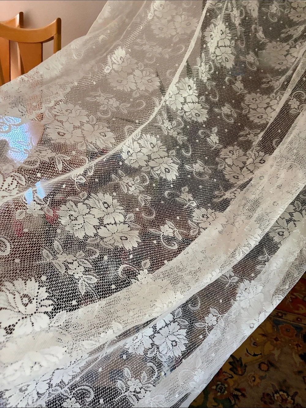 Sheer Floral Lace Curtain Panel - White